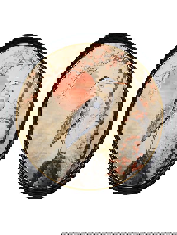 Exceptional Art Japanese Twin Herons - Oxford round frame