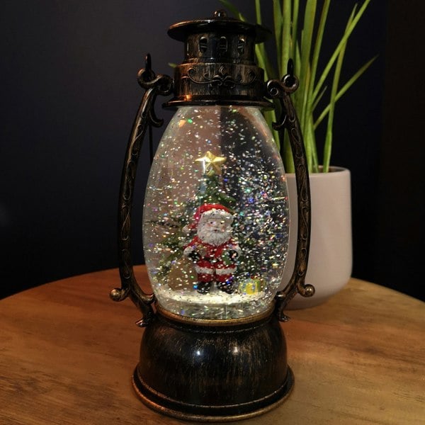Samuel Alexander 24cm LED Christmas Glitter Water Spinner Antique Lantern Snowy Santa Scene