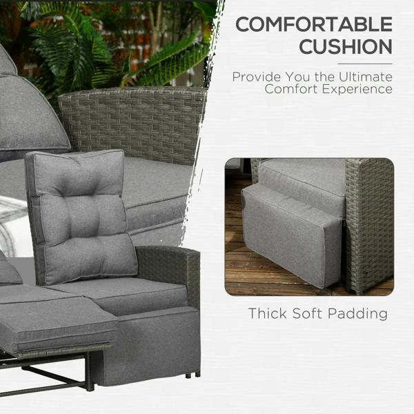 Grey outdoor rattan armchair with thick padded seat cushions