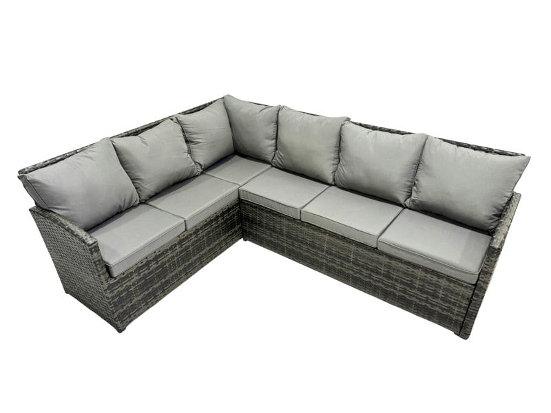 Fimous 9 Seat Poly Rattan Outdoor Patio Oblong Coffee Table Corner Sofa Set with Big Stool 2 Chairs for Garden Backyard Dark Grey Mixed
