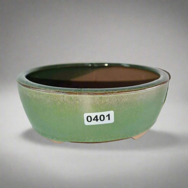 13cm Glazed Bonsai Pot | Oval | 13cm x 10cm x 5cm | Green - Yorkshire Bonsai