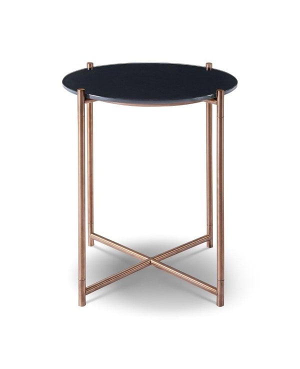 Adriana Round Side Table with Black Glass Top & Bronze Frame by Gillmore British Design © GillmoreSPACE Ltd