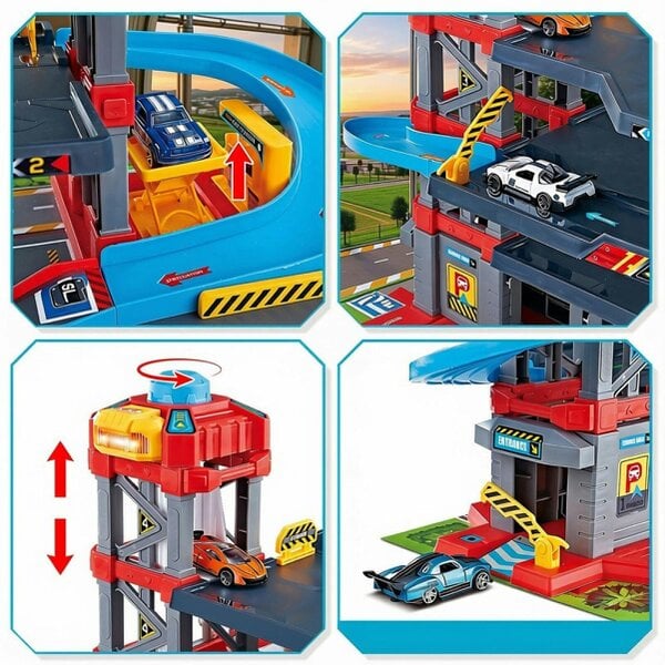 deAO 64-Piece 3-Level Racing Track Garage Playset with Cars, Ramps, Lift & Lights (Ages 3+)