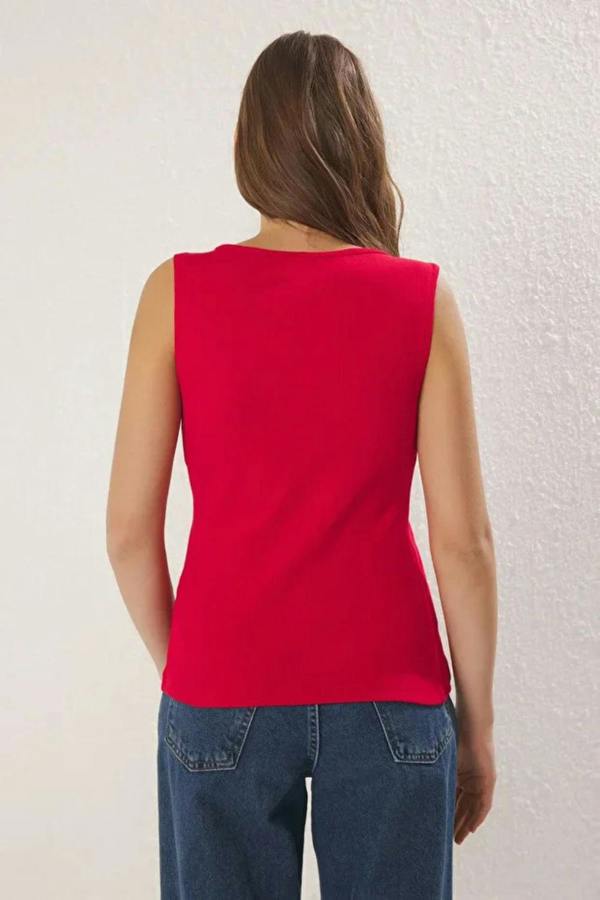 Hoxton Gal Buttoned Asymmetric Fitted Ribbed Stretch Knit Blouse