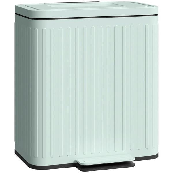 Light green kitchen pedal bin with soft-close lid, ribbed sides and rounded base