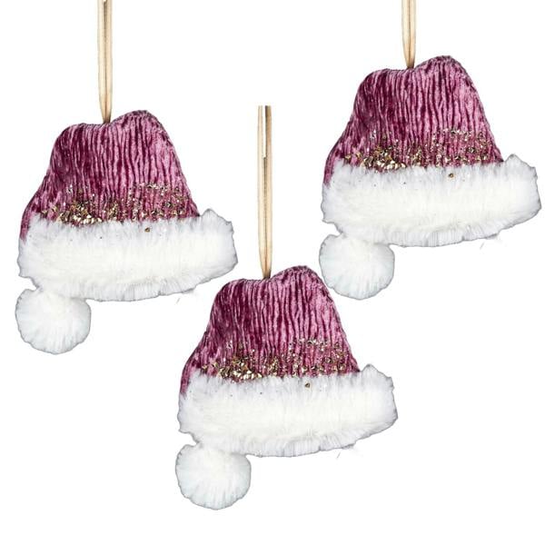 13x12cm Pink Mini Santa Hat Hanging Decoration Set for Christmas Trees and Festive Displays image 1