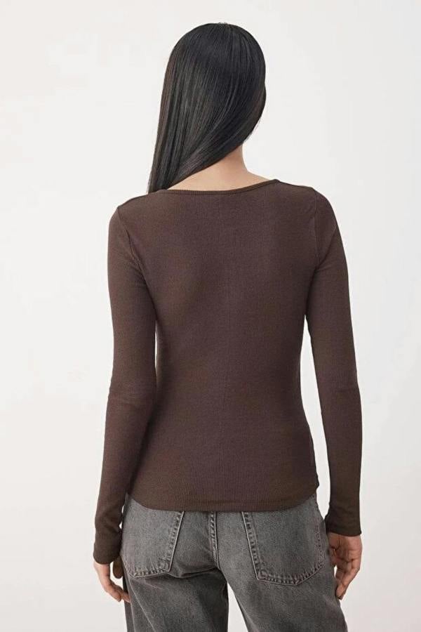 Hoxton Gal Mélange Ribbed Stretch Knit Blouse with Snap Buttons – Fitted