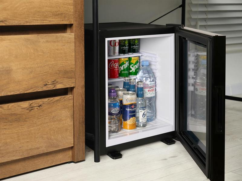 Corby Eton 35L Glass Door Minibar in Black - UK Plug
