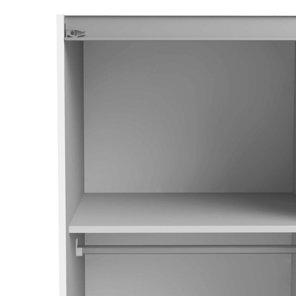 Wyld Haus Bordeaux White Sliding Door Wardrobe 2 Door with 5 Shelves and Hanging Rail