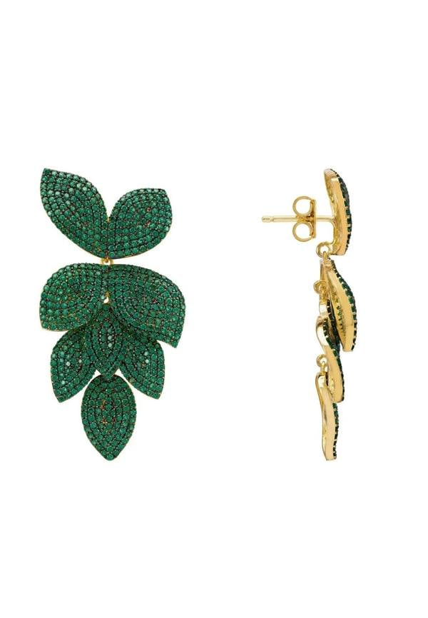 Petal Cascading Flower Earrings Gold Emerald Green - LATELITA Earrings