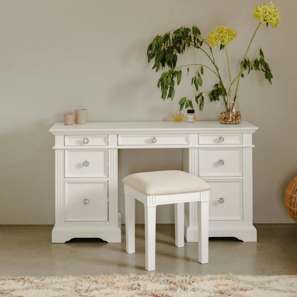 Gainsborough White Pedestal Dressing Table with Crystal Handles- White