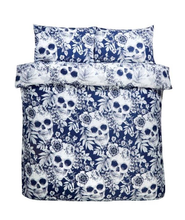 Gothic Skulls Navy Duvet Cover Set