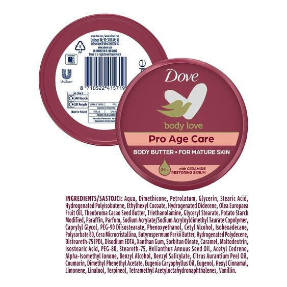 Dove Body Love Pro Age Body Butter Nourishing Moisturiser 250ml 12 Pack