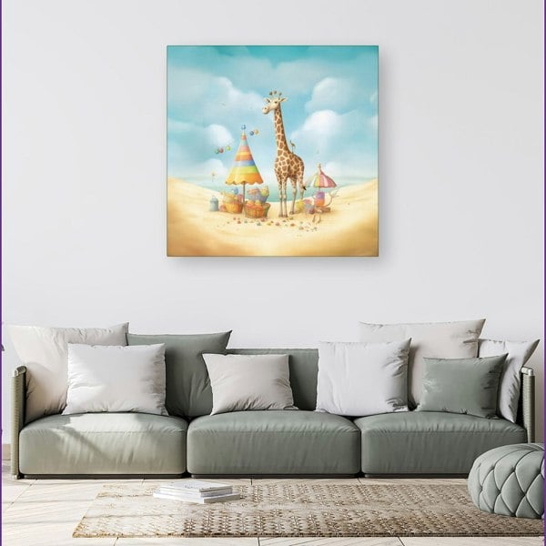 Warren Reed Giraffe On A Beach Holiday Canvas