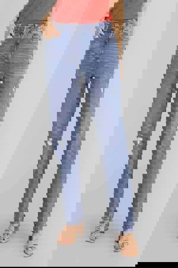 ENORSIA Blue Straight Fit High Rise Ripped Jeans