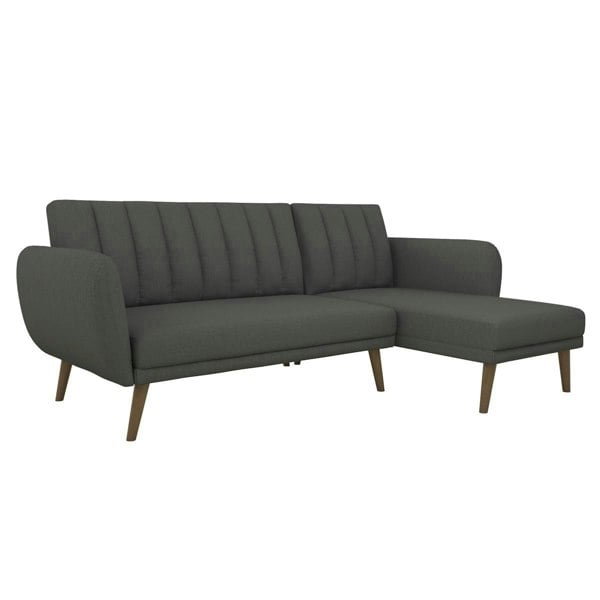 Dorel Home Brittany Sectional Sofa Bed in Dark Grey Linen