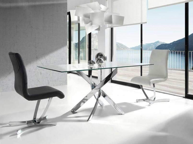Angel Cerdá Rectangular tempered glass and chrome-plated steel dining table 1061