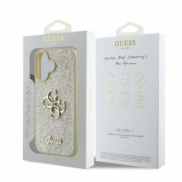 Guess Fixed Glitter Big 4G Logo Case for iPhone 16 Pro 6.3" Gold - GUHCP16LHG4SGD