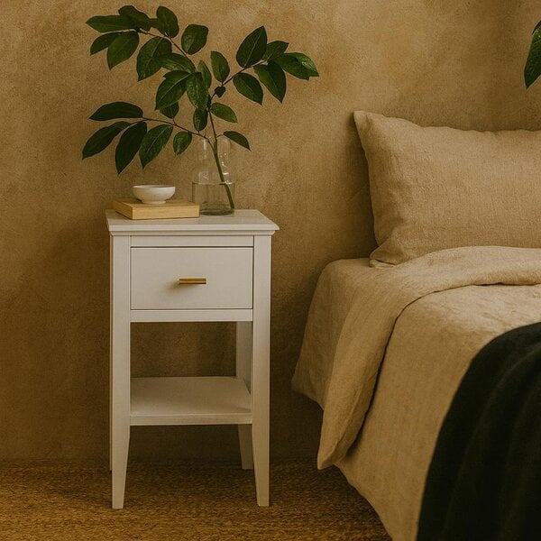 Wyld Haus Emma Mist Grey Wood Grain 1 Drawer Bedside Table
