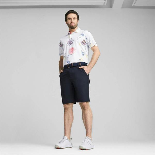 Puma Mens Dahlia Performance Short-Sleeved Polo Shirt - White/Peach - 
