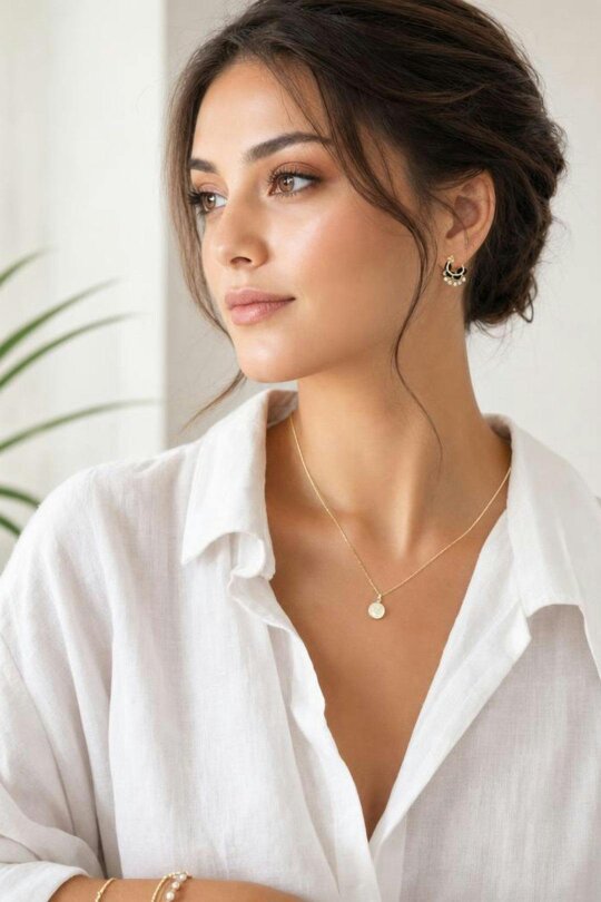 SVNX Pearl & Noir Chain Double Hoop Earrings in Gold