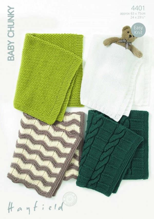 Hayfield Baby Chunky Knitting Pattern 4401, Blankets for Baby, 24 x 29.5 Inches - Advanced