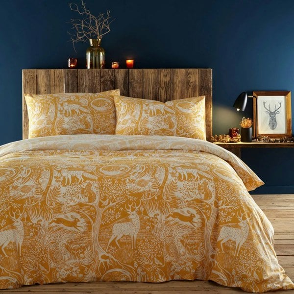 Furn Winter Woods Animals Duvet Cover Set - Ochre Yellow