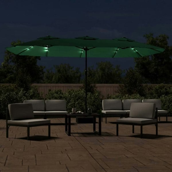 Berkfield Double-Head Parasol with LEDs Green 449x245 cm