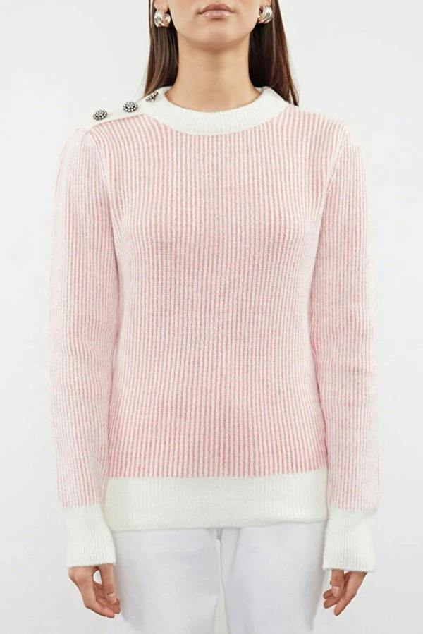 WOVCOR Soft Textured Knit Sweater with Button Details