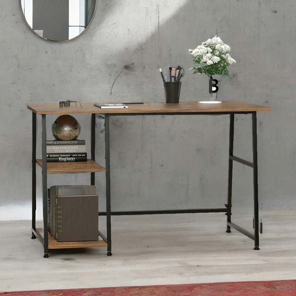 Rafaelo Mobilia Industrial Rustic Writing Desk With 2 Shelves