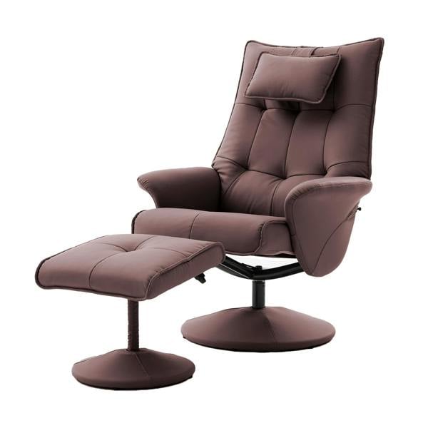 Furniture One Recliner Chair-Footstool, PU Leather Recliner Armchair, 135° Reclining Swivel Sofa Chair, High Back Ergonomic Couch Bed for Living Room