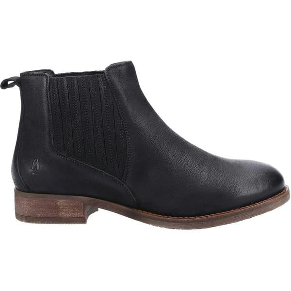 Hush Puppies Edith Womens Pull On Chelsea Dealer Ankle Boots, black leather ankle boots with elastic side panels and low wooden heel.