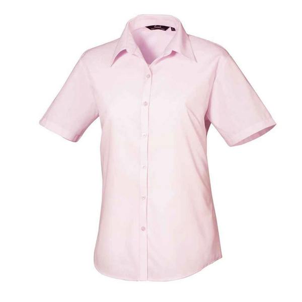 Premier Womens/Ladies Poplin Short-Sleeved Blouse - Pink