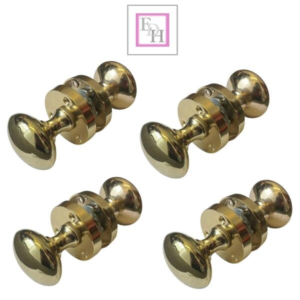 EDH Door Hardware Brass Door Knob Modern Round Rose Door Knob Brass Door Handles 4 Pairs