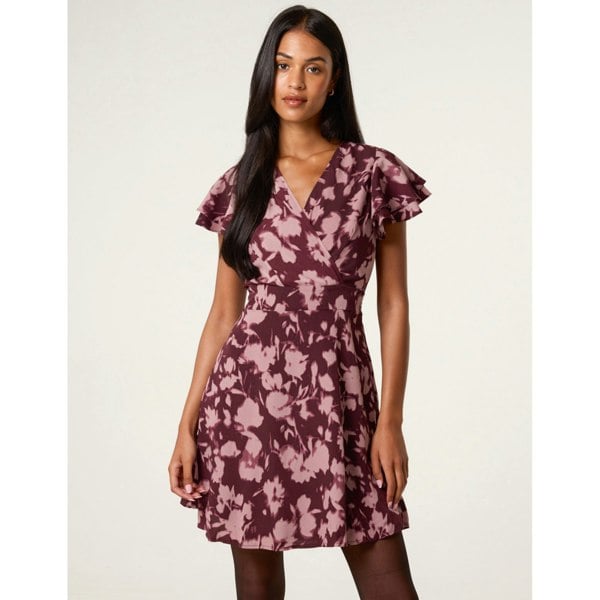 Blue Vanilla Printed Frill Sleeve Mini Dress