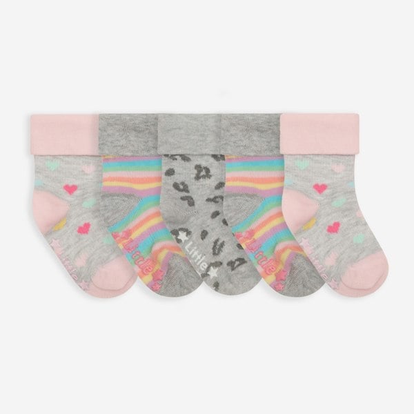 Little Sock Co. Non-Slip Stay on Baby + Toddler Socks - 5 Pack in Animal, Rosey & Rae