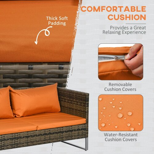 Wyld Haus Vemato Rattan Orange And Brown 4 Seater Garden Furniture Set With Storage Table
