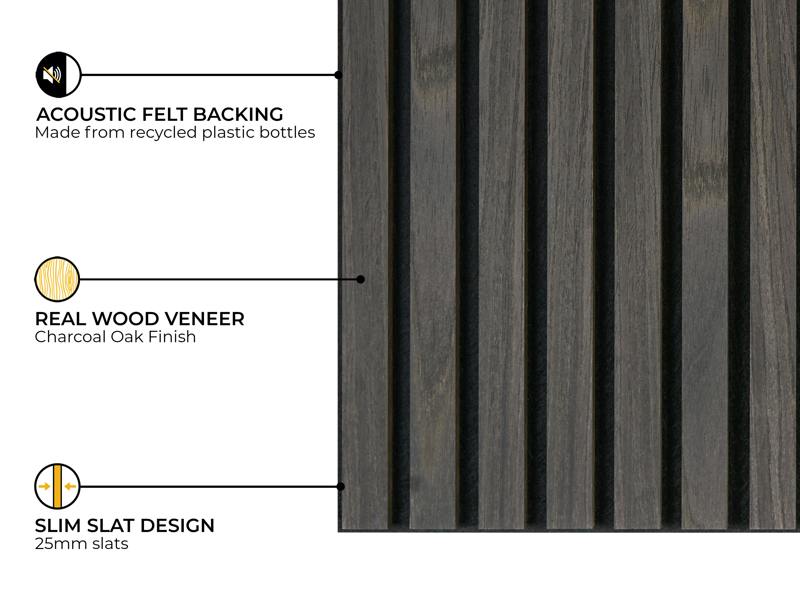 Fuse Acoustic Wooden Slatted Wall Panel in Charcoal Oak