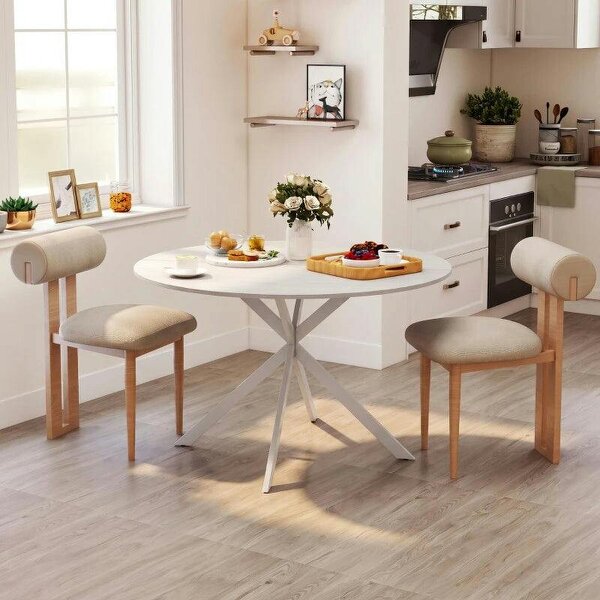 Dining Table for 4, 120 cm Industrial Kitchen Table with Wood Effect Tabletop and Steel Legs, White