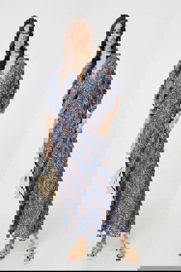 Navy | Paisley Print Kimono Sleeve Midi Dress