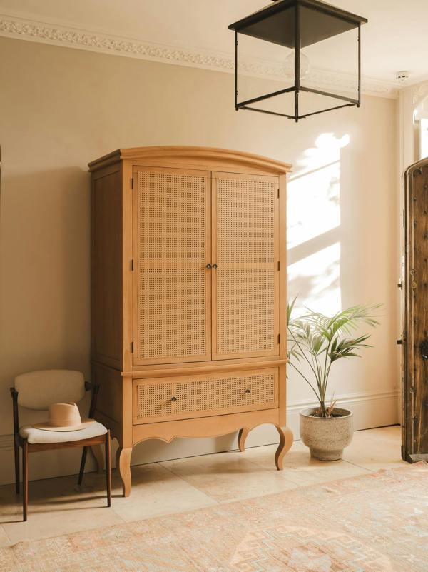 Statement Furniture Louis Large French Combi Wardrobe with Cane Rattan Doors and Drawer
