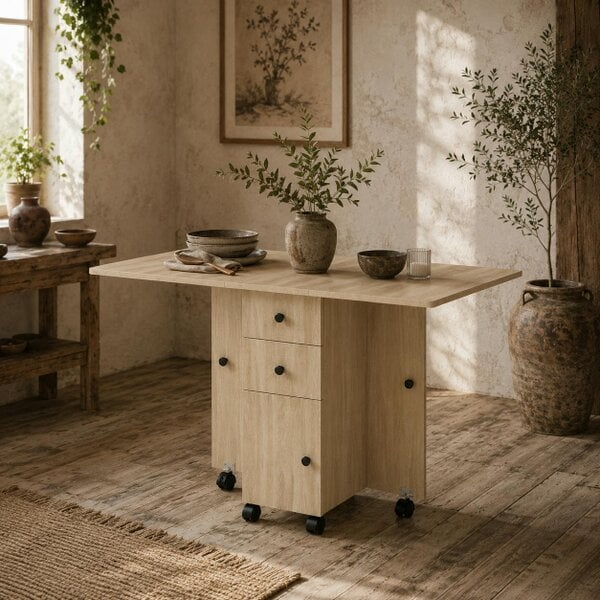 Wyld Haus Tofaba Wooden Wood Effect Drop Leaf Dining Table With Integrated Storage