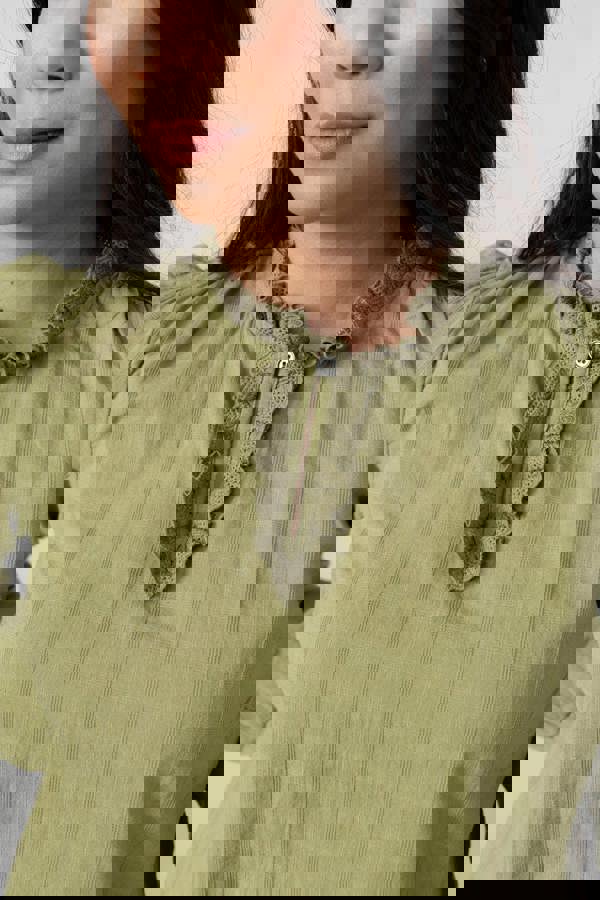 Lily & Me Emily Organic Cotton Check Keyhole Blouse Moss