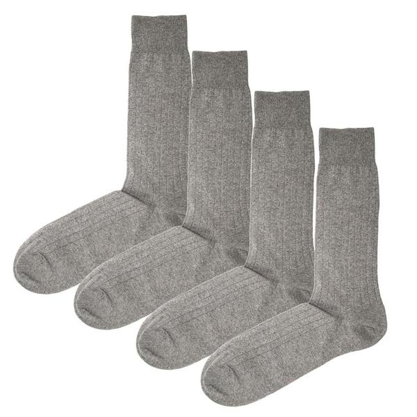 Jemsox 4 Pack - Premium Fine Ribbed Men’s Wedding & Formal Socks – Light Grey Marl