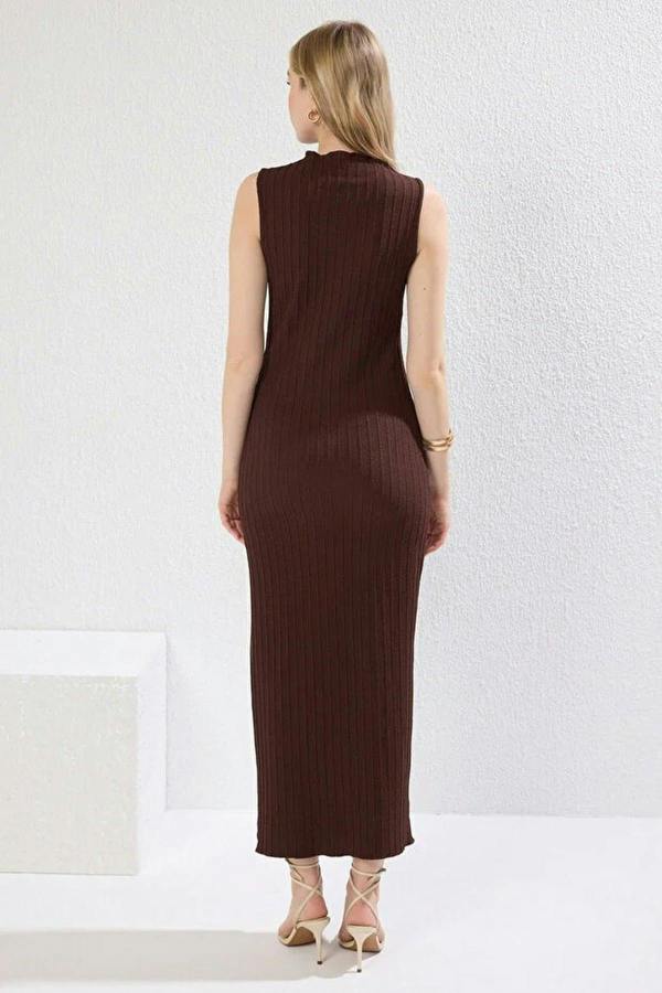 WOVCOR Textured Fabric High Neck Fitted Stretch Maxi Knit Dress