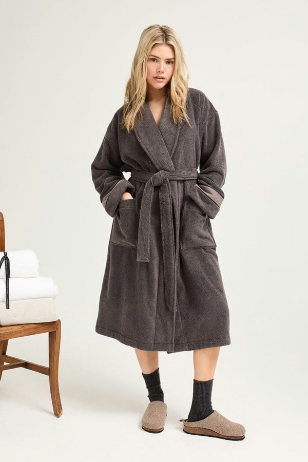 His and Hers Bamboo Towelling Robe in Smoke Grey - Robes