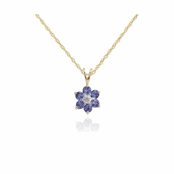 181P0016329 Floral Round Tanzanite & Diamond Cluster Pendant in 9ct Yellow Gold 1