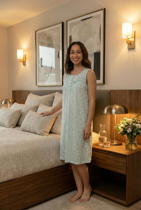 Camille Womens Classic 100% Organic Cotton Sleeveless Nightdress