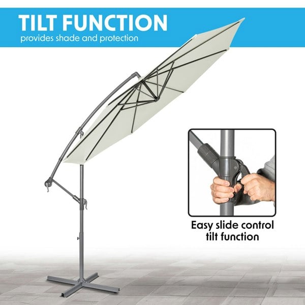 Easy Open 3m Banana Parasol Cream - Garden Dining Umbrella Patio Cover Canopy - LoopsDirect