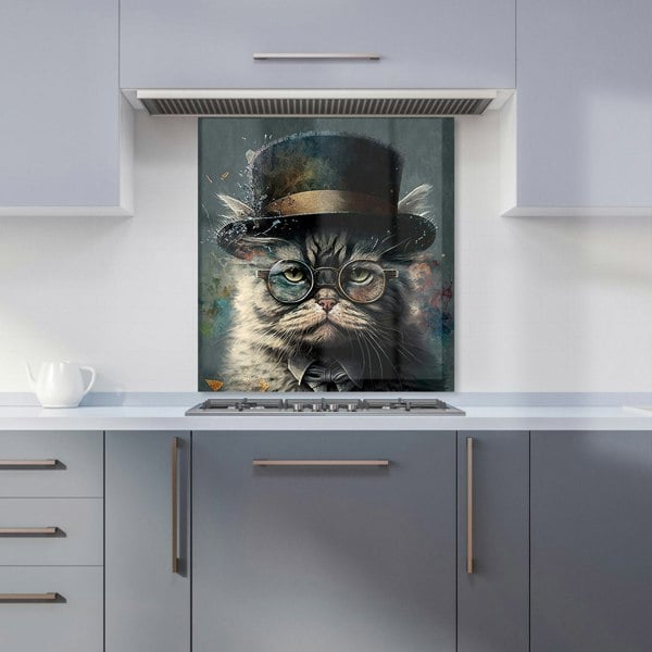 Warren Reed - Designer Selkirk Rex Cat With Glasses Splashart Kitchen Splashback